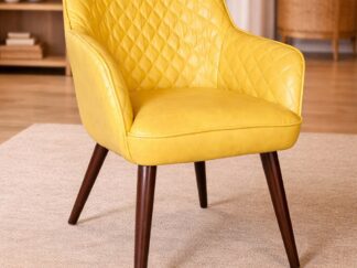 Modern Yellow Quilted Accent Chair with Wooden Legs