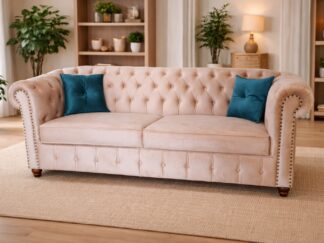 Luxury Beige Chesterfield Three-Seater Sofa with Button Tufting