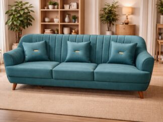 Modern Teal Three-Seater Sofa with Vertical Stitch Design