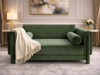 Elegant Beige Two-Seater Sofa with Bolster Cushions