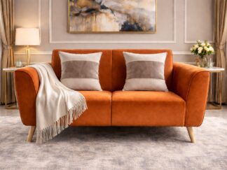 Modern Burnt Orange Two-Seater Sofa with Accent Cushions