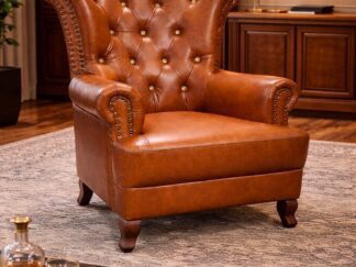 Classic Brown Leather Wingback Accent Chair with Tufted Back