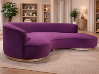 Modern Curved Purple Designer Sofa with Gold Base